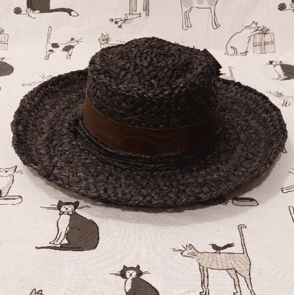 Vintage Liz Claiborne Straw Hat with Brown Bow - Picture 6 of 12